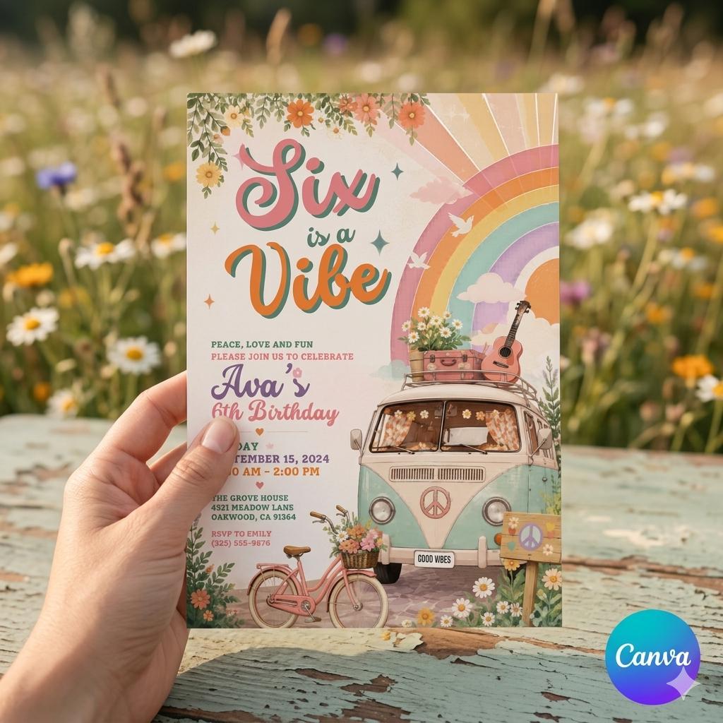 Groovy 5th Birthday Invitation: Editable Five Is A Vibe Checkered Smile Face Invite , Emoji Invitation Hippie Disco Party (Digital Download)