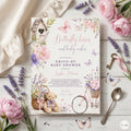 Editable Butterfly Kisses Baby Shower Invitation ,Baby Wishes Drive By Sprinkle Blush Pink Purple Shower Invitation(Digital Download)