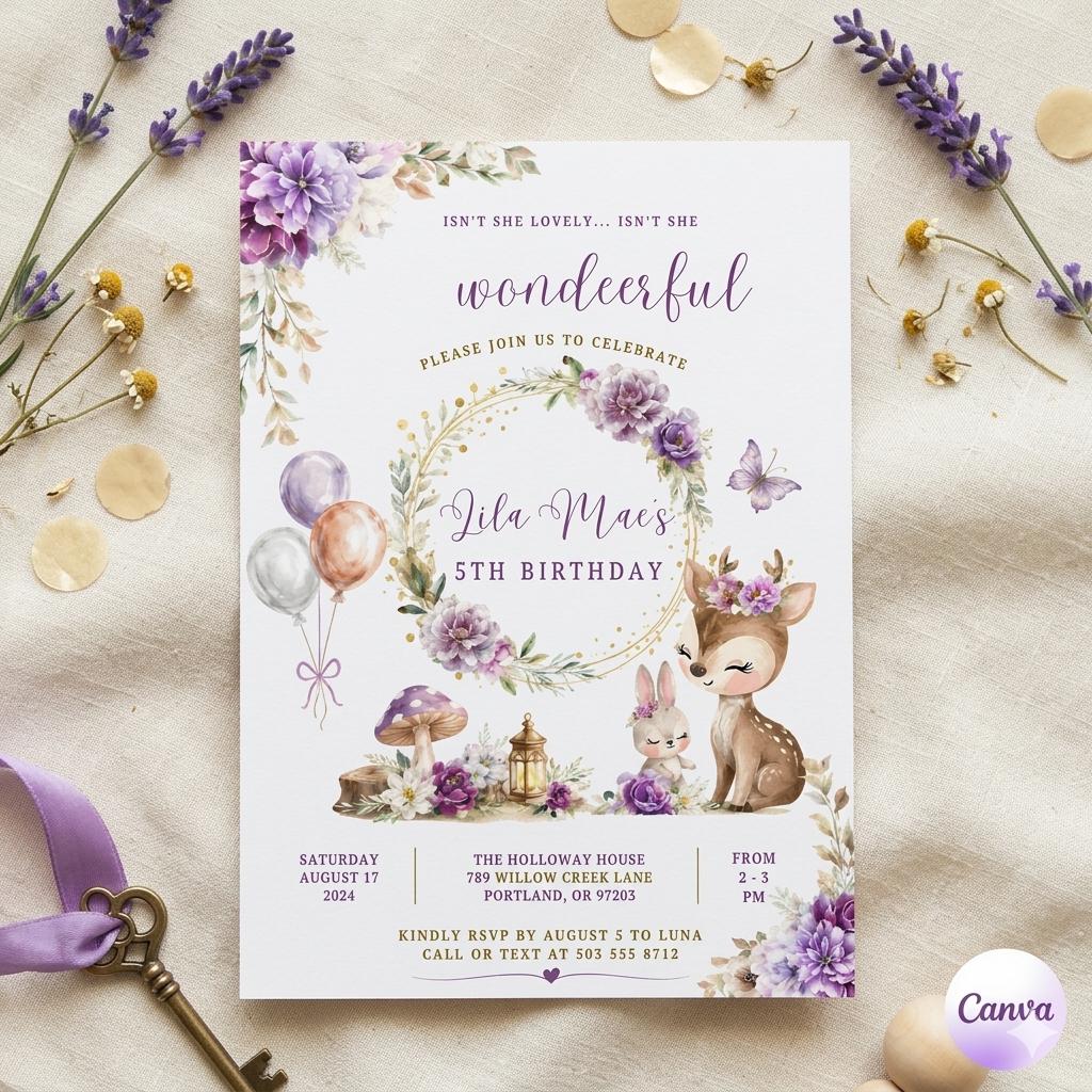 Woodland Deer Birthday Invitation Template: Wondeerful ANY AGE Birthday Invite Printable Template (Digital Download)