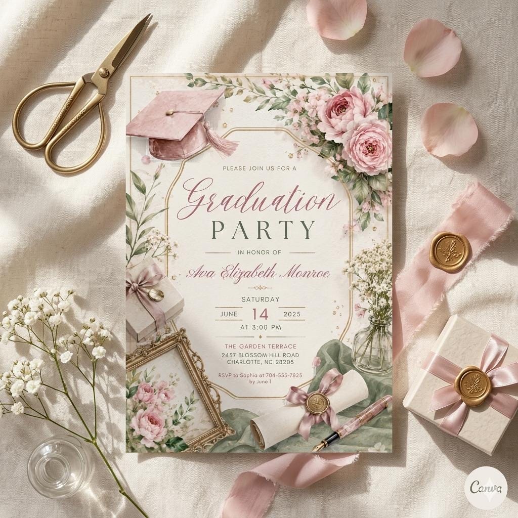 Graduation Party Invitation Template Editable Black Gold High School Class 2026