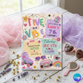 Five is Vibe Invite , Disco Birthday Invitation . Girl Groovy Hippie Retro 70s Tween Teen Kids Dance Party , Editable Canva Template