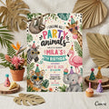 Editable Jungle Safari 4th invitation, Four Ever Wild Birthday, Safari 4th Birthday Invite Girl, Jungle Animal, Canva Template Printable